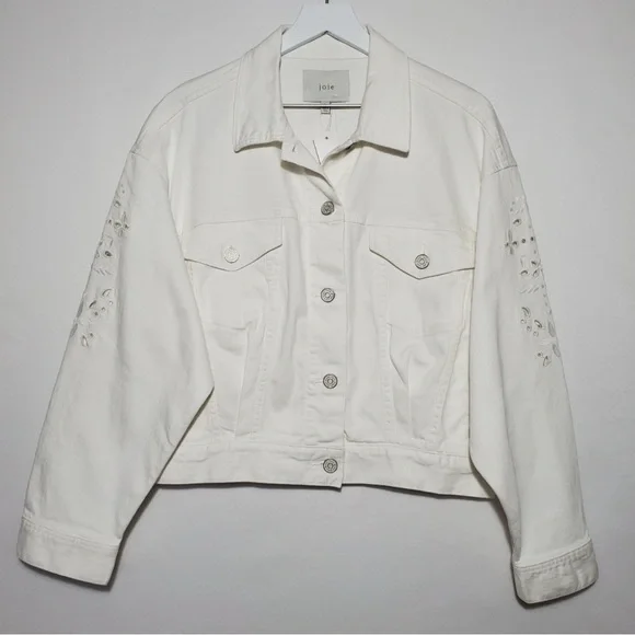 JoieRoslena Eyelet Jean Jacket in Porcelain $328